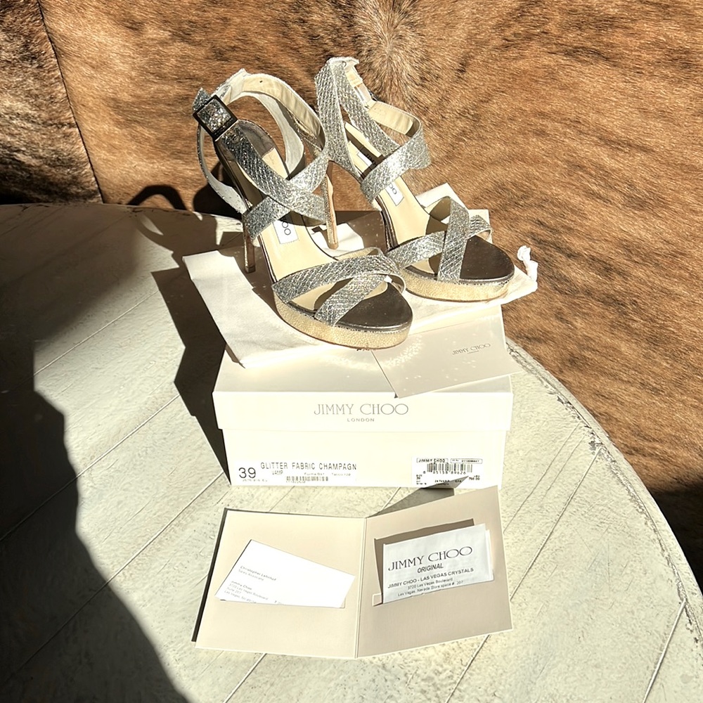 Jimmy Choo glitter champagne Vamp. Size 39.